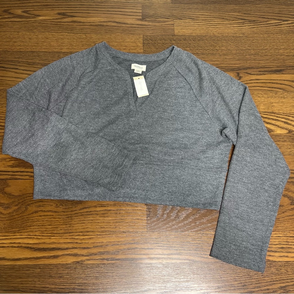 UpWest Ultra-Soft Lounge Cropped Sweater in heather gray size XL